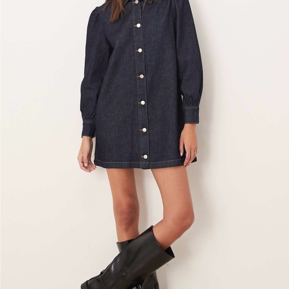 ASOS Dark Indigo Button-Front Denim Mini Dress
